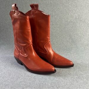 SCHUTZ Red/Orange Leather Western Heeled Boots NEW Women’s 10 Pointed Toe